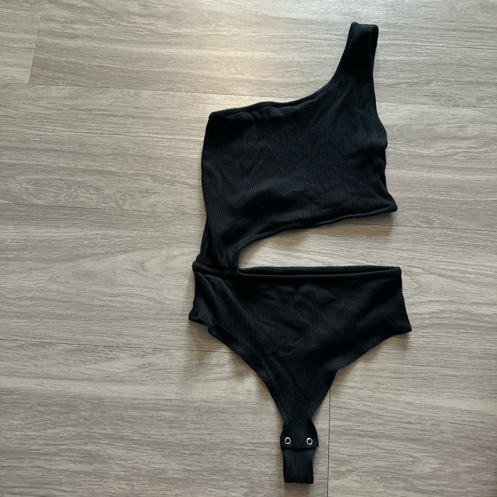 Garage Black Ribbed One-Shoulder Top
